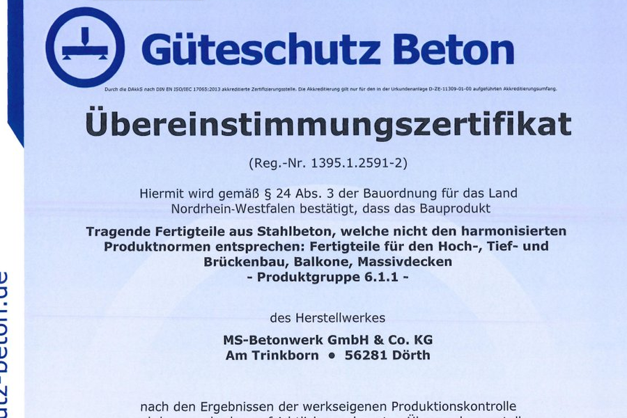 Güteschutz Beton Übereinstimmungszertifikat DIN 1045-40