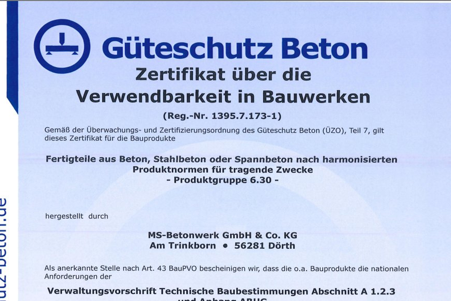 Güteschutz Beton Zertifikat Verwaltungsvorschrift