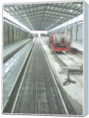 Produktionsbahn mit Spannstahl MS-Betonwerk Spannbeton-Hohlplatte Fertigdecke, Betondecke, Garagendecke